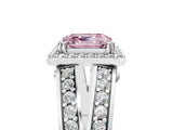 White gold Fancy Pink Asscher Cut Diamond Halo Ring with Split Shank Pavé Band and Four-Prong Setting_17