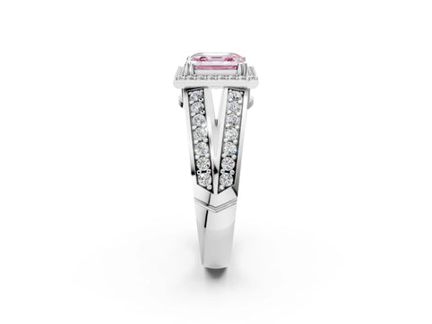 White gold Fancy Pink Asscher Cut Diamond Halo Ring with Split Shank Pavé Band and Four-Prong Setting_2