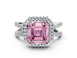 White gold Fancy Pink Asscher Cut Diamond Halo Ring with Split Shank Pavé Band and Prong Setting_35