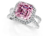 White gold Fancy Pink Asscher Cut Diamond Halo Ring with Split Shank Pavé Band and Prong Setting_36