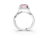 White gold Fancy Pink Asscher Cut Diamond Halo Ring with Split Shank Pavé Band and Prong Setting_37