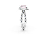 White gold Fancy Pink Asscher Cut Diamond Halo Ring with Split Shank Pavé Band and Prong Setting_37