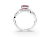 White gold Fancy Pink Asscher Cut Diamond Halo Ring with Split Shank and Bezel Accents and Four-Prong Setting_3