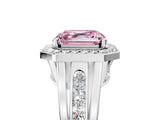 White gold Fancy Pink Asscher Cut Diamond Halo Ring with Split Shank and Bezel Accents and Prong Setting_5
