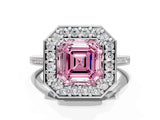 White gold Fancy Pink Asscher Cut Diamond Halo Ring with Split Shank and Four-Prong Setting_17