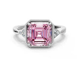 White gold Fancy Pink Asscher Cut Diamond Halo Ring with Tapered Band and Four-Prong Setting_19