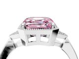 White gold Fancy Pink Asscher Cut Diamond Halo Ring with Tapered Band and Four-Prong Setting_23