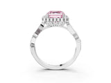 White gold Fancy Pink Asscher Cut Diamond Halo Ring with Vintage Split Shank and Four-Prong Setting_108