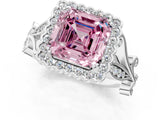 White gold Fancy Pink Asscher Cut Diamond Halo Ring with Vintage Split Shank and Four-Prong Setting_83