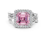 White gold Fancy Pink Asscher Cut Diamond Halo Ring with Vintage Split Shank and Four-Prong Setting_93