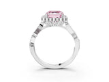 White gold Fancy Pink Asscher Cut Diamond Halo Ring with Vintage Split Shank and Four-Prong Setting_96