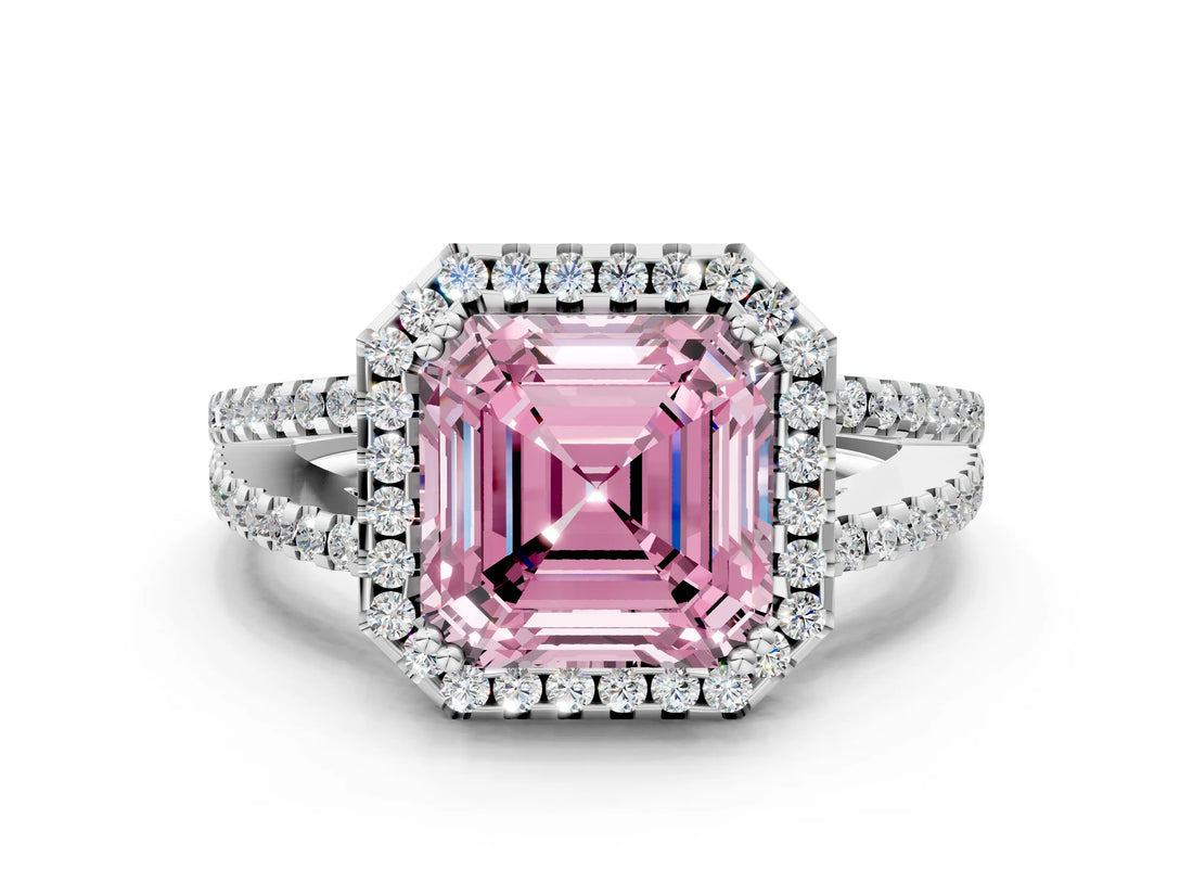 White gold Fancy Pink Asscher Cut Diamond Halo Split Shank Engagement Ring_51