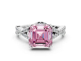 White gold Fancy Pink Asscher Cut Diamond  Halo Twist Band Solitaire Prong Setting Ring_13
