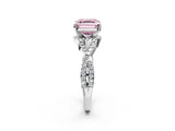 White gold Fancy Pink Asscher Cut Diamond  Halo Twist Band Solitaire Prong Setting Ring_15