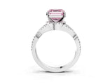 White gold Fancy Pink Asscher Cut Diamond  Halo Twist Band Solitaire Prong Setting Ring_54