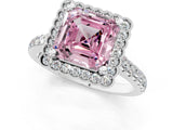 White gold Fancy Pink Asscher  Cut Diamond Milgrain Floral Halo Engagement Ring with Pavé Band_16