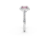 White gold Fancy Pink Asscher  Cut Diamond Milgrain Floral Halo Engagement Ring with Pavé Band_17