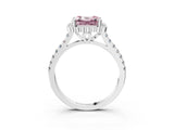 White gold Fancy Pink Asscher  Cut Diamond Milgrain Floral Halo Engagement Ring with Pavé Band_18