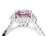 White gold Fancy Pink Asscher  Cut Diamond Milgrain Floral Halo Engagement Ring with Pavé Band_19