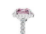 White gold Fancy Pink Asscher  Cut Diamond Milgrain Floral Halo Engagement Ring with Pavé Band_20