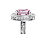 White gold Fancy Pink Asscher Cut Diamond Milgrain Halo Engagement Ring with Round Pavé Band and Prong Setting_17