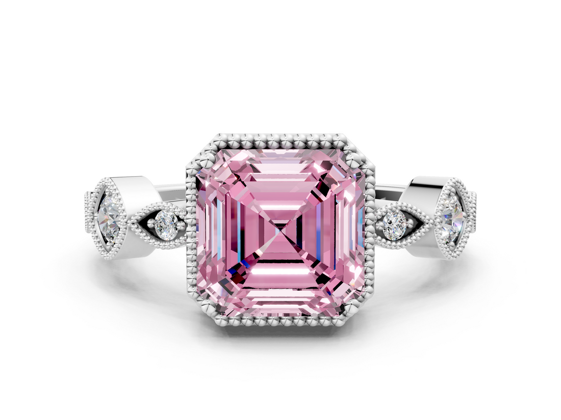 White gold Fancy Pink Asscher  Cut Diamond Milgrain Marquise Band with Prong Setting_3