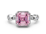 White gold Fancy Pink Asscher  Cut Diamond Milgrain Marquise Band with Prong Setting_3