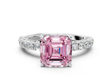 White gold Fancy Pink Asscher Cut Diamond Pavé Band Solitaire Ring with Prong Setting_17