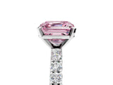 White gold Fancy Pink Asscher Cut Diamond Pavé Band Solitaire Ring with Prong Setting_27