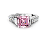White gold Fancy Pink Asscher  Cut Diamond Pavé Band Solitaire with Four-Prong Setting_15