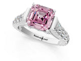 White gold Fancy Pink Asscher  Cut Diamond Pavé Band Solitaire with Four-Prong Setting_16