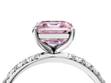 White gold Fancy Pink Asscher  Cut Diamond Pavé Band Solitaire with Four-Prong Setting_7