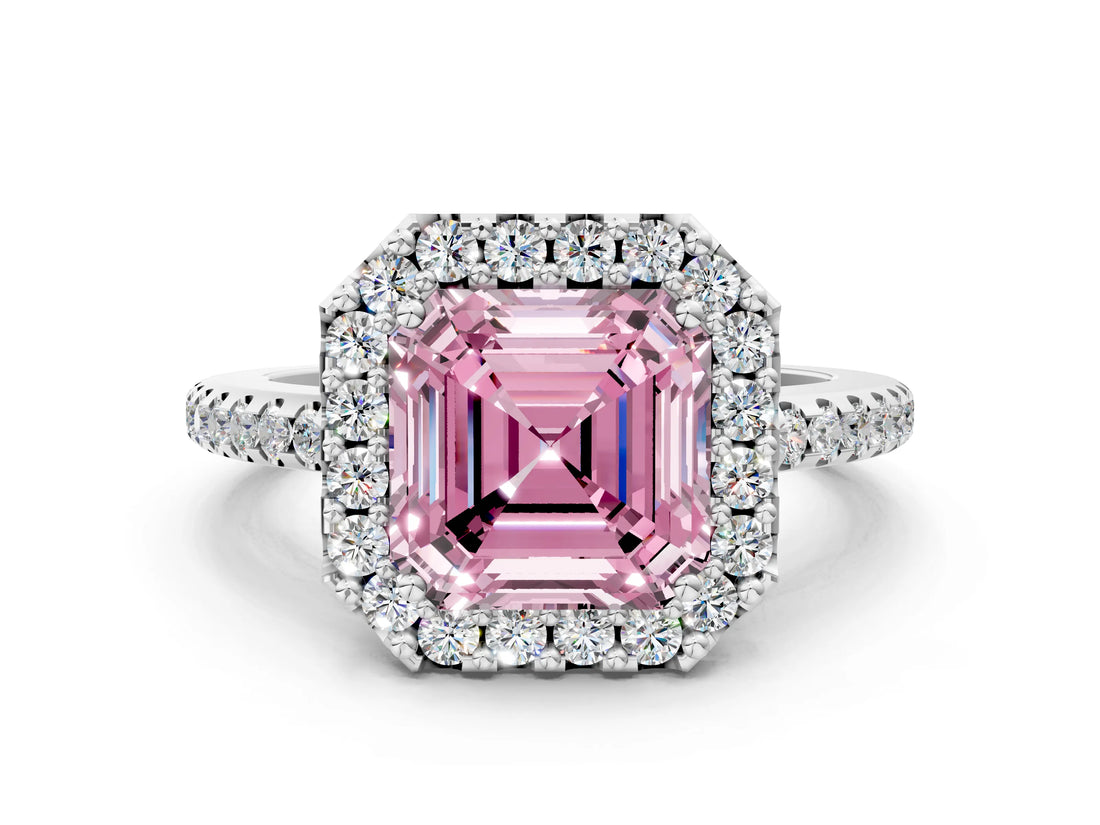 White gold Fancy Pink Asscher Cut Diamond Pavé Halo Ring with Four-Prong Setting_58