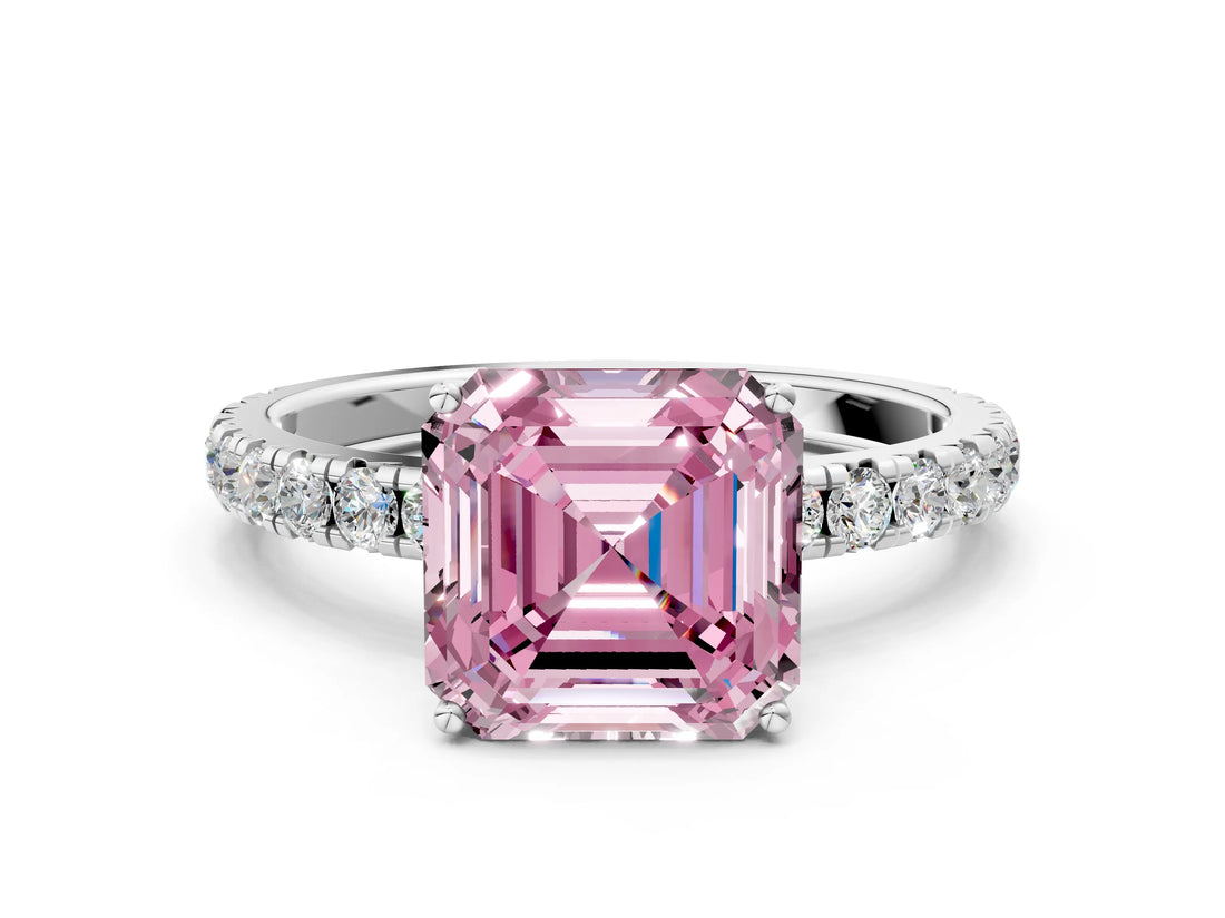White gold Fancy Pink Asscher Cut Diamond Pavé Solitaire Engagement Ring with Four-Prong Setting_80