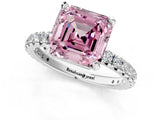 White gold Fancy Pink Asscher Cut Diamond Pavé Solitaire Ring with Round Band and Prong Setting_14