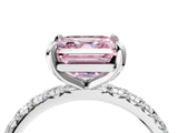 White gold Fancy Pink Asscher Cut Diamond Pavé Solitaire Ring with Round Band and Prong Setting_17