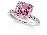 White gold Fancy Pink Asscher Cut Diamond Pave Band Solitaire Ring with Round  and Prong Setting_90