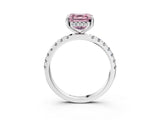 White gold Fancy Pink Asscher Cut Diamond Pave Band Solitaire Ring with Round  and Prong Setting_92