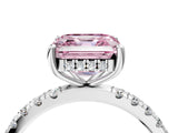 White gold Fancy Pink Asscher Cut Diamond Pave Band Solitaire Ring with Round  and Prong Setting_93