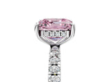 White gold Fancy Pink Asscher Cut Diamond Pave Band Solitaire Ring with Round  and Prong Setting_99