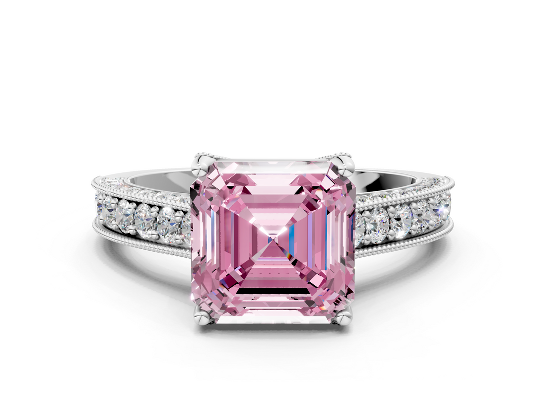 White gold Fancy Pink Asscher  Cut Diamond Pave Band with Four-Prong Setting_28