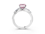 White gold Fancy Pink Asscher  Cut Diamond Ring with Baguette Side Stones, Channel Set Band, and Four-Prong Setting_15