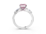 White gold Fancy Pink Asscher  Cut Diamond Ring with Baguette Side Stones, Channel Set Band, and Four-Prong Setting_3