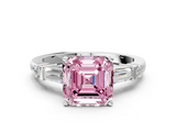 White gold Fancy Pink Asscher  Cut Diamond Ring with Baguette Side Stones, Channel Set Band, and Four-Prong Setting_7