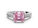 White gold Fancy Pink Asscher Cut Diamond Ring with Milgrain Pavé Band and Four-Prong Setting_32