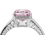 White gold Fancy Pink Asscher Cut Diamond Ring with Milgrain Pavé Band and Four-Prong Setting_36