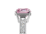 White gold Fancy Pink Asscher Cut Diamond Ring with Milgrain Pavé Band and Four-Prong Setting_37