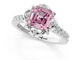 White gold Fancy Pink Asscher Cut Diamond Ring with Pavé Band and Floral Prong Setting_40