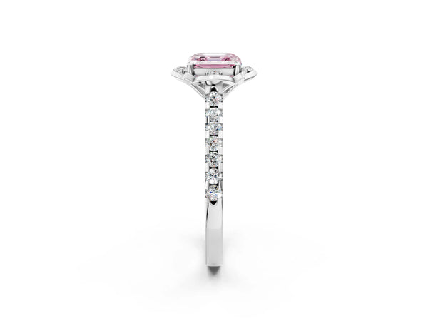 Platinum Asscher Cut Floral Petal Pave Engagement Ring Setting for Fancy Pink Center