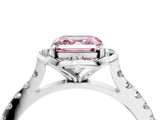 White gold Fancy Pink Asscher Cut Diamond Ring with Pavé Band and Floral Prong Setting_43